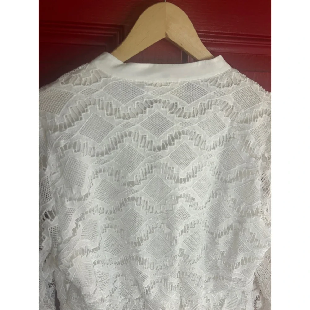 Melloday‎ Lace Mini Dress White Ruffle Long Sleeve Bridal Baby Shower Boho XL